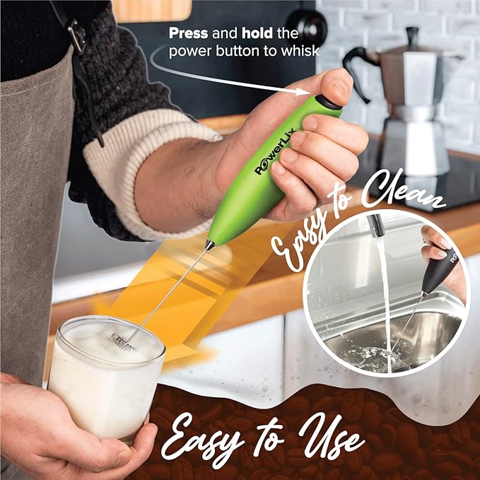 PowerLix Powerful Handheld Milk Frother With Stand Battery Operated Foam Maker Frother Wand For Coffee (A Black) (Green)