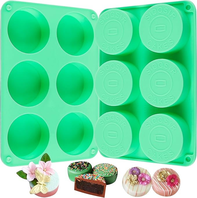 Siodisr 2Pcs Oreo Cookie Chocolate Silicone Mold, 6-Cavity Round Cylinder Oreo Chocolate Cover Molds for Candy, Silicone Baking Molds for Mini Cakes, Jelly