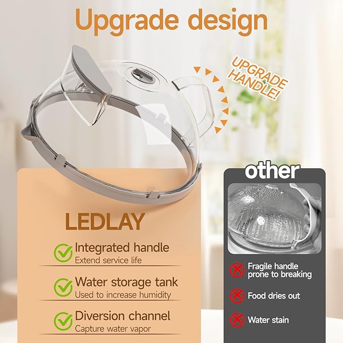12" Microwave Splatter Cover with Water Steamer, Microwave Cover for Food, Dome Splatter Guard with Hanging Hole, Easy Clean & Space Saving Hanging Design