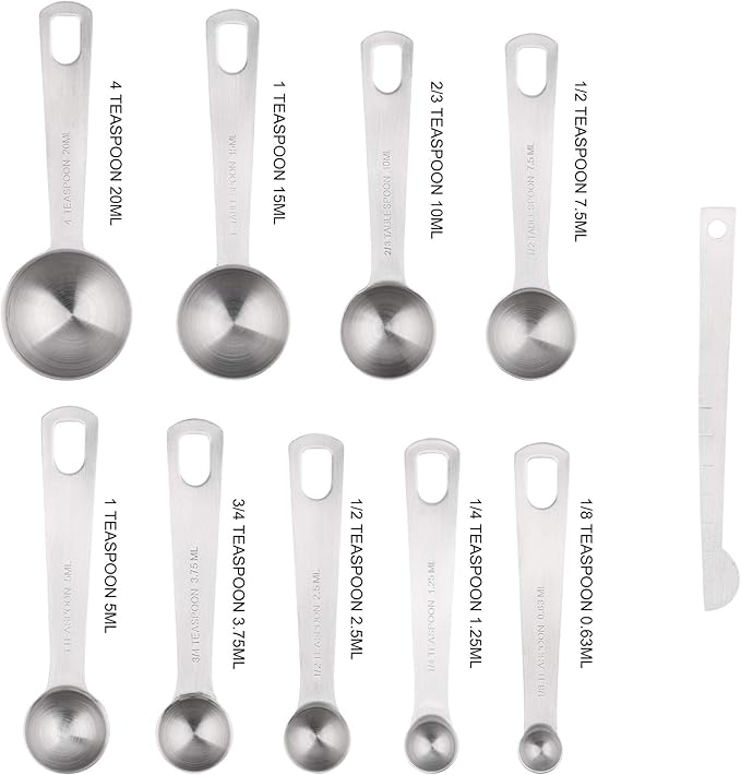 Measuring Cups Set 19, 18/8 (304) Stainless Steel Measuring Cups and Spoons Set, Metal Measuring Cups & Spoons & Leveler&Magnetic Conversion Chart for Kitchen and Baking