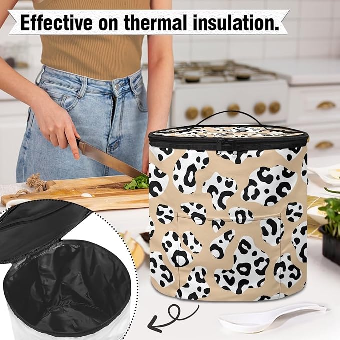 Electric Pressure Cooker Insulation Handbag Reusable Electric Pressure Cooker Storage Bag Zipper Closure Cover, Brown Cow Print