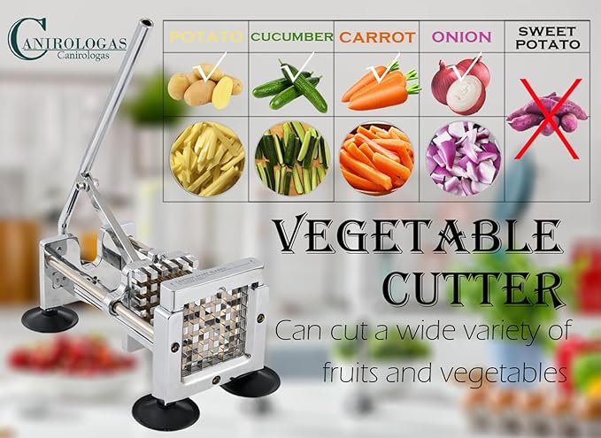 French Fry Cutter,Stainless Steel Potato Slicer,Professional Heavy Duty Potato Cutter,with 1/2-inch and 3/8-inch Blades for Potatoes,Carrots,Cucumbers,Onions
