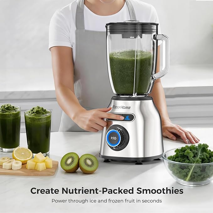 Blender with 3 Programs, 1000W Heavy-Duty Countertop Blenders for Kitchen, 59 Oz Glass Jar, Auto Clean 8-Speeds & Pulse Function Blender for Smoothies, Shakes, Ice Crushing & Frozen Fruit