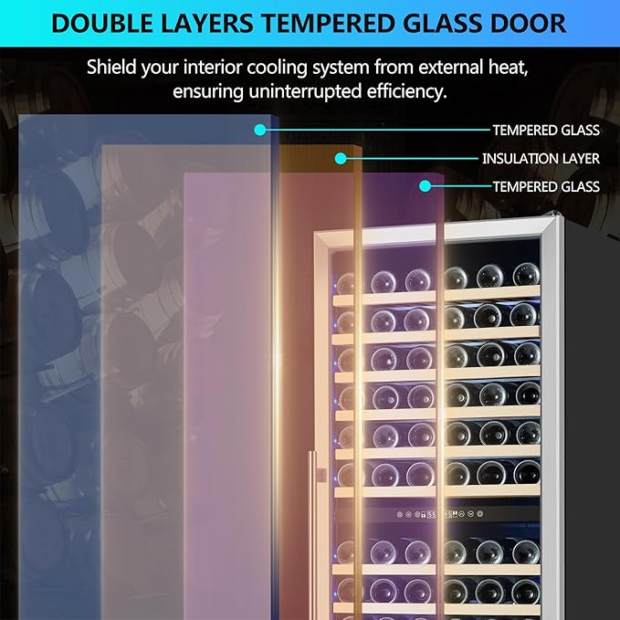 ORYMUSE Dual Zone Wine Fridge Freestanding 175 Bottle, 24 Inch Large Capacity Built-in Wine Cooler Refrigerator with Upgraded Compressor Cooling and Intelligent Temperature Memory
