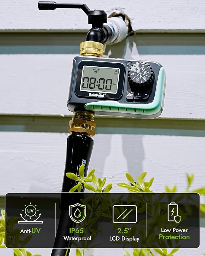 RAINPOINT Sprinkler Timer, 100% Metal Pipe Water Timer for Garden Hose, Programmable Hose Controller for Watering, Sprinkler Controller with Manual Watering/Rain Delay for Outdoor Lawn & Garden (2PCS)