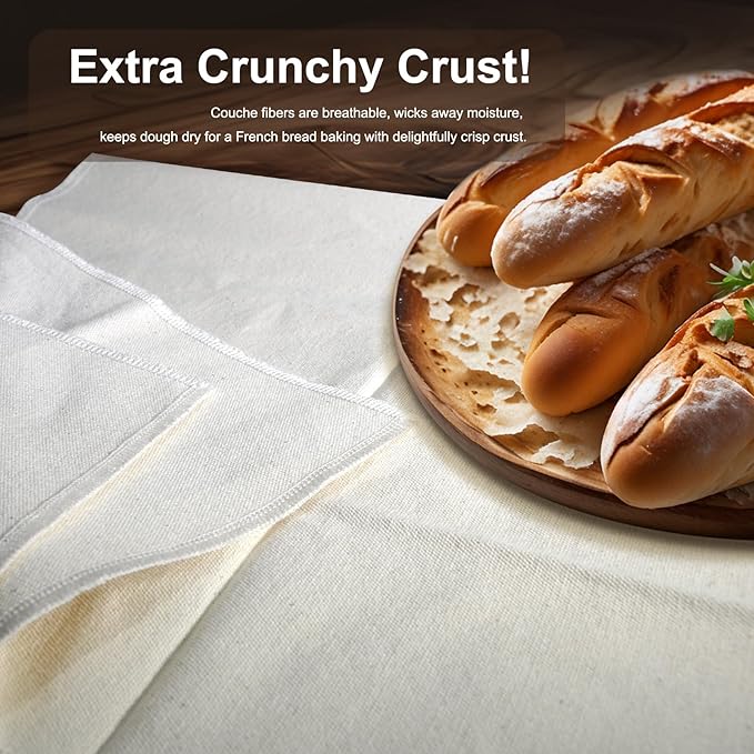 Prutomr Dough Proofing Cloth 35"x26" Large, Professional Heavy Duty Bakers Couche for Bagutter Loaves, 100% Natural Unbleached Cotton Fabric Towel for French Baguettes, Shaping Tool for Bread Baking