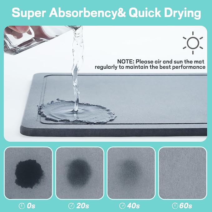 VABNEER Dish Drying Rack with Stone Drying Mat, Quick-Drying/Stainless/Super Sturdy/Space-Saving, Dish Strainers for Kitchen Counter, Escurridor de Trastes para Cocina (Black)