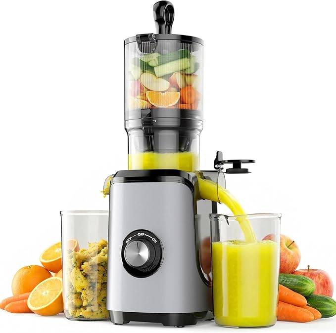 OLIXIS Cold Press Juicer, Masticating Juicer Machine with Reverse Function, Juice Extractor for Making Nut Milk, Easy Clean & Blade-Free, Silver