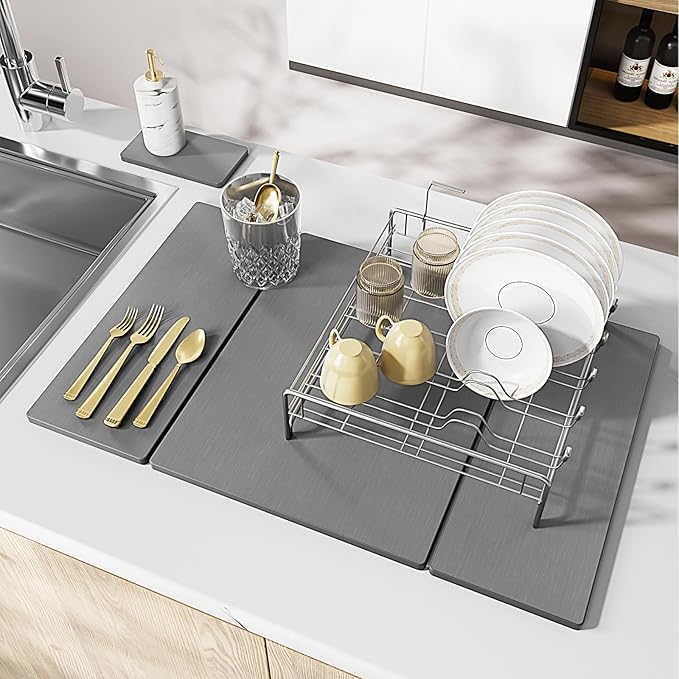 2PCS Stone Drying Mat for Kitchen Counter, Large Stone Dish Drying Mat - Diatomite Earth Water Absorbing Drying Stone for Kitchen Counter Mat, Quick Dry Stone Mat Kitchen for Cups Dishes Bottles.