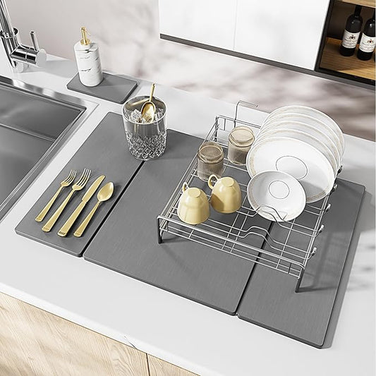 2PCS Stone Drying Mat for Kitchen Counter, Large Stone Dish Drying Mat - Diatomite Earth Water Absorbing Drying Stone for Kitchen Counter Mat, Quick Dry Stone Mat Kitchen for Cups Dishes Bottles.
