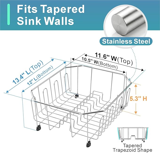 GSlife Small in Sink Dish Drying Rack - Stainless Steel Compact Dish Drainer with Silicone Drying Mat for RV Kitchen Apartment Sink, Silver