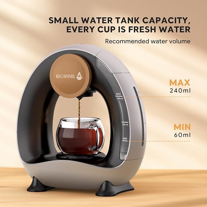 RECAFIMIL MINI Q 2-in-1 Single Serve Coffee Maker - Brew K-Cups or Ground Coffee (4-8 oz) - Compact Americano Coffee Brewer with Reusable Filter (Grey)