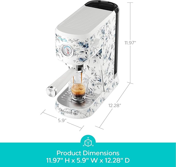 CASABREWS CM5418 Espresso Machine 20 Bar, Small Espresso Maker with Steam Milk Frother, Stainless Steel Coffee Machine with 34oz Removable Water Tank for Cappuccino, Latte Machine, Blue Willow