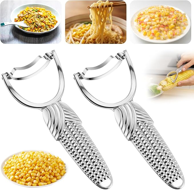 2 Pcs Corn Peeler for Corn on The Cob Stainless Steel Stripper Tool with Aluminum Alloy Handle Kernel Stripper Remover, Comfortable Grip and Light Weight