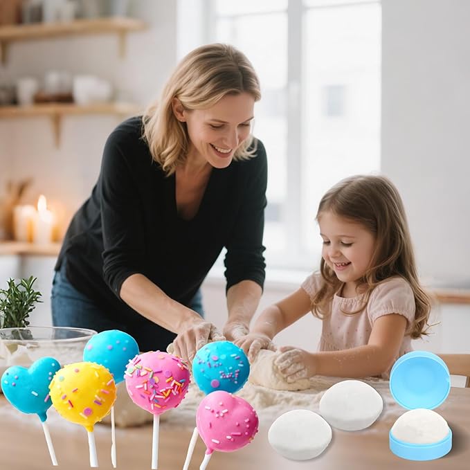 Lyreh Disc Cake Pop Mold, Blue Plastic Round Cake Ball Moulds Maker Funny Simple Baking Tools Supplies Accessories for Home Baking Birthday Party Wedding Desserts