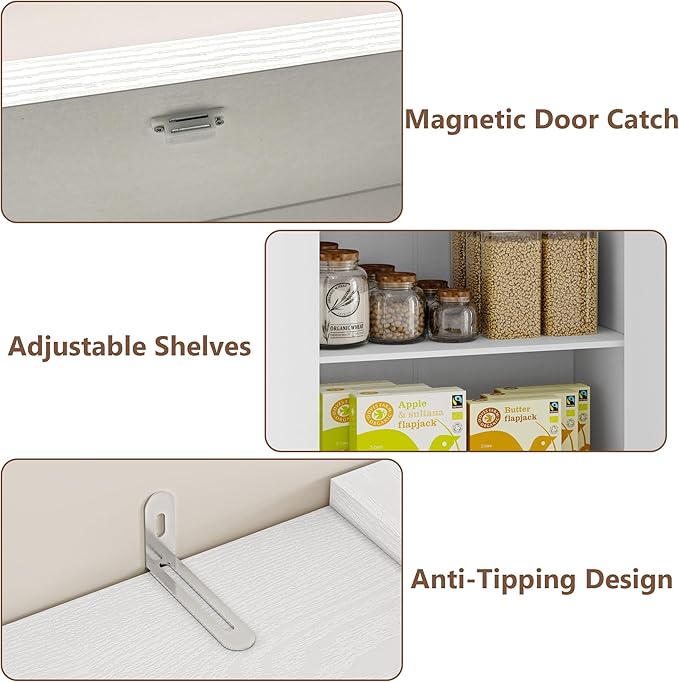 Pantry Organizers and Storage Cabinet, 71” Barn Door White Kitchen Cabinet with Drawers and Adjustable Shelf, Tall Pantry for Kitchen, Dining Room, Living Room. Bathroom and Office
