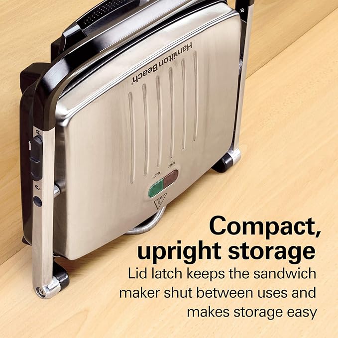 Hamilton Beach Panini Press,Sandwich Maker & Electric Indoor Grill,Upright Storage,PFAS-Free Nonstick Easy Clean Grids,Stainless Steel (25410),(Pack of 2)