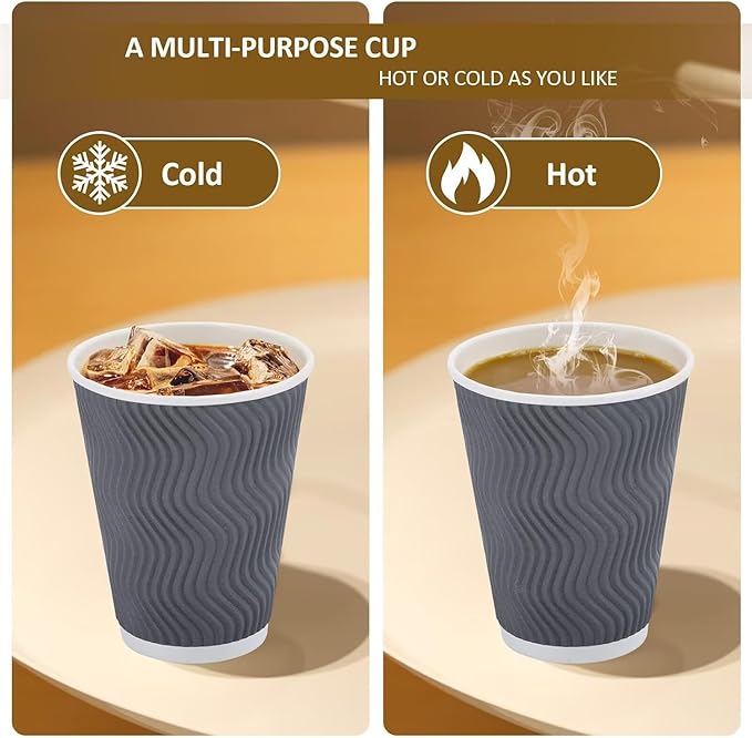 500 Pack Coffee Cups with Lids 16oz, Disposable Insulated Ripple Wall To Go Paper Coffee Cups for Hot/Cold Drinks Office Home Shop Event (Grey)