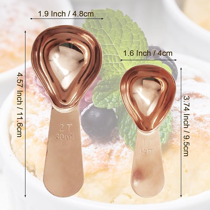 Hitefu 2 Packs Stainless Steel Coffee Scoop Set, 15ml Tablespoon with 30ml Spoon, Short Handle Spoon for Coffee, Tea, Sugar, Protein & Milk Powder (Rose Gold)