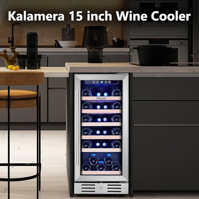 Kalamera 15 Inch Wine Fridge, 29 Bottle Wine Cooler Refrigerator, 40-66℉ Digital Temperature Control With Temp-Memory Function,Built-in or Freestanding Wine Fridge for Home/Bar/Kitchen