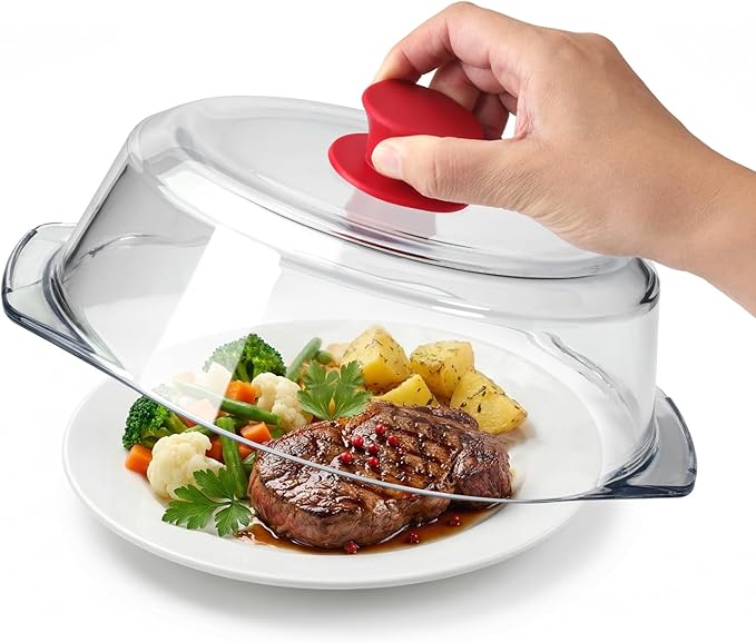 [Upgrade] FikaNook Glass Microwave Splatter Cover for Food with Silicone Handle & Ceramic Screw, 100% Food Grade, BPA Free, Dishwasher Safe