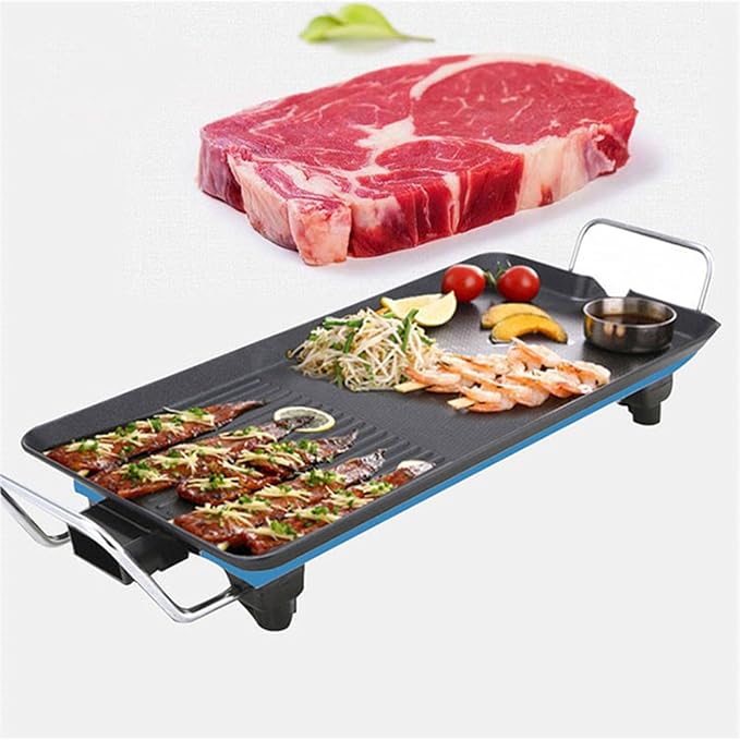 Indoor Electric Grill Non Stick Practical Multifunctional Stove Top Flat Griddle with Original Flavor for Indoor BBQ Hotpot Cooking (US)