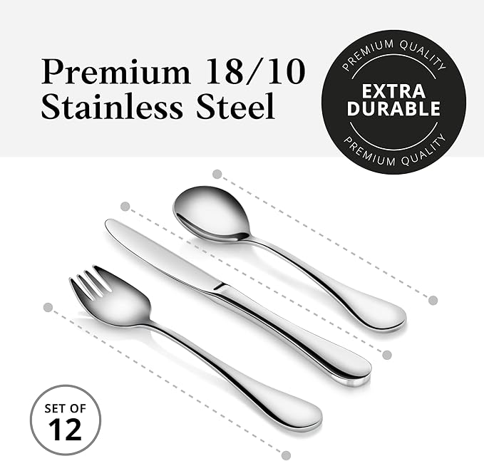 Artaste 56532 Rain 18/10 Stainless Steel 12-Piece Kids Flatware Set, Service for 4