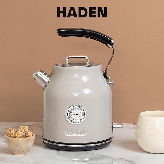 Haden Dorset 2 Slice Wide Slot Stainless Steel Toaster Bundled with 1.7 Liter Stainless Steel Electric Kettle with 360-Degree Base, Putty & Chrome