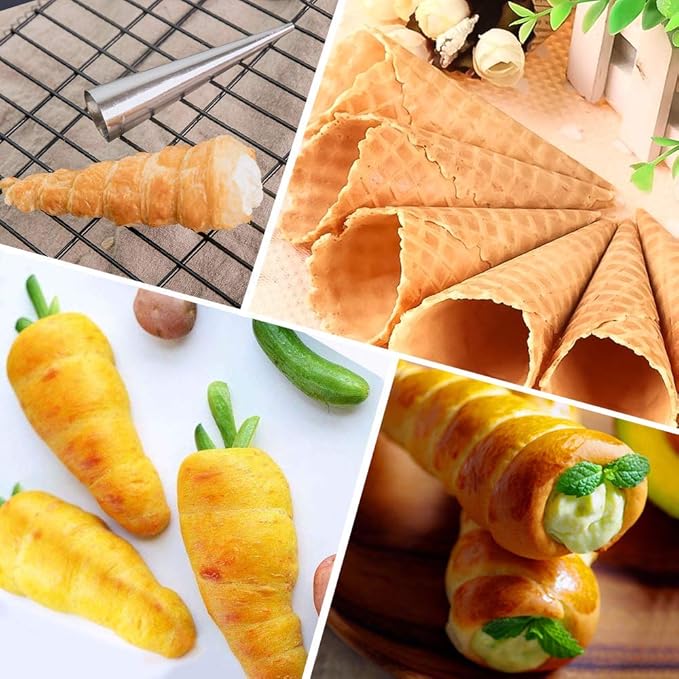 33 Pack Cannoli Forms Tube Set, 10 Cannoli Forms, 10 Large Hones Form Mould 10 Small Croissant Moulds, Brush, Reusable Icing Bag and Long Frosting Tip for Puff Pastry