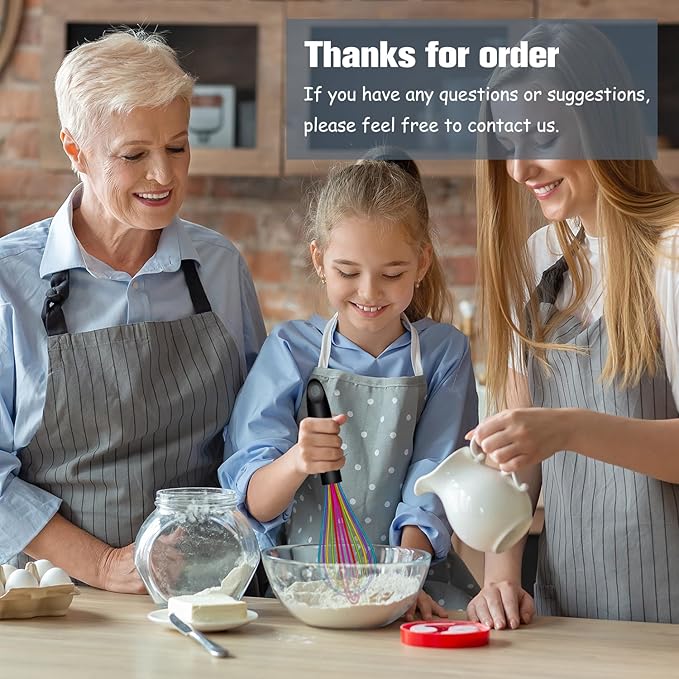 Dishwasher Safe Colorful Silicone Whisk, Sealed Waterproof Design Set of 3, Professional Kitchen Whisks for Cooking Non-Scratch, Silicone & Stainless Steel Whisk, Heat Resistant Balloon Egg Beater