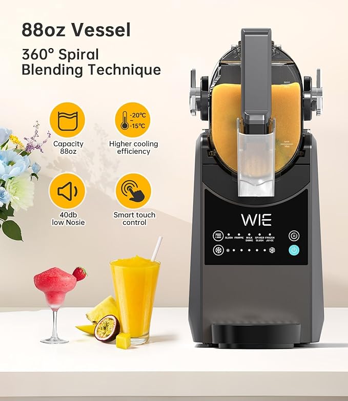 WIE Slushie Machine for Home, 88oz Slushy Machine No Ice Needed with 5 Presets, Shaved Ice Machine Self-Cleaning, Frozen Drink & Smoothie Maker Machine for Margaritas, Frappés, Cocktails & More