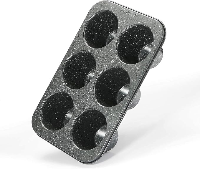 Monfish Jumbo Deep Muffin pan 6 cup large cupcake pan gray granite finish Carbon steel muffin tin 3.5x3inch cup (deep 6 cup)