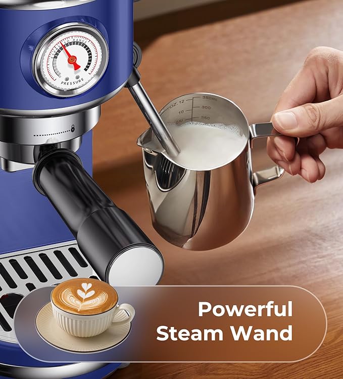 atatix 20 Bar Espresso Machine with Milk Frother, Compact Espresso Maker, Stainless Steel Coffee Machine with Precise Temp Control & 44oz Removable Water Tank for Latte, Cappuccino, Dark Blue
