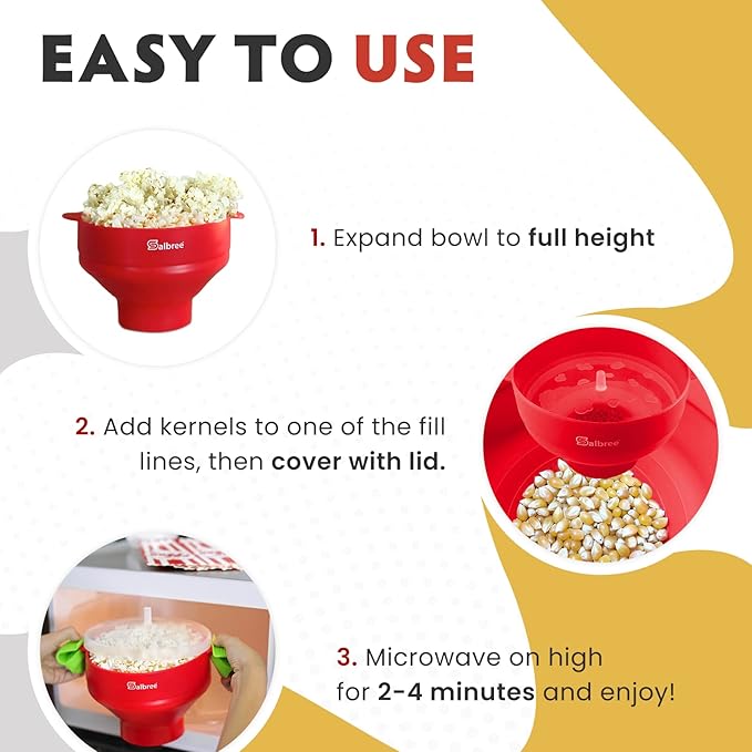 The Original Salbree Collapsible Silicone Microwave Popcorn Popper Maker Machine, Microwavable Bowl Holds 16 Cups, Uses Hot Air and Oil Always Optional - The Most Colors Available (Clear Blue)