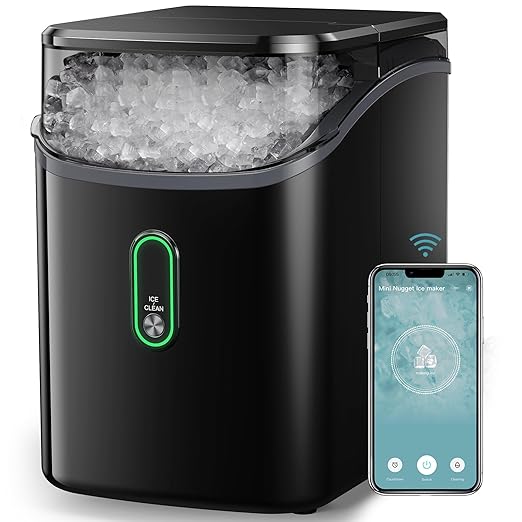 Silonn Nugget Ice Maker Countertop, WiFi Pebble Ice Machine with Soft Chewable Ice, Timer Function and Status Alerts with Silonn App, 33lbs/24H for Home, Kitchen, Office