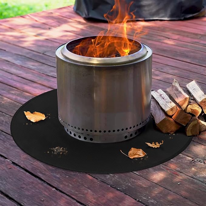 30" Round Fire Pit Mat for Solo Stove Bonfire/Under Grill Mat for Outdoor Grill Fireproof Waterproof Oil-Proof, 4 Layers Fireplace Mat BBQ Mat Portable Solo Stove Mat for Deck Patio Grass Smoker