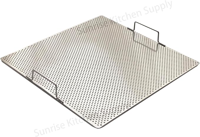 Sunrise Stainless Steel Fryer Screen with Handles (Solid Screen) (1, 17.5" x 17.5" x 2")
