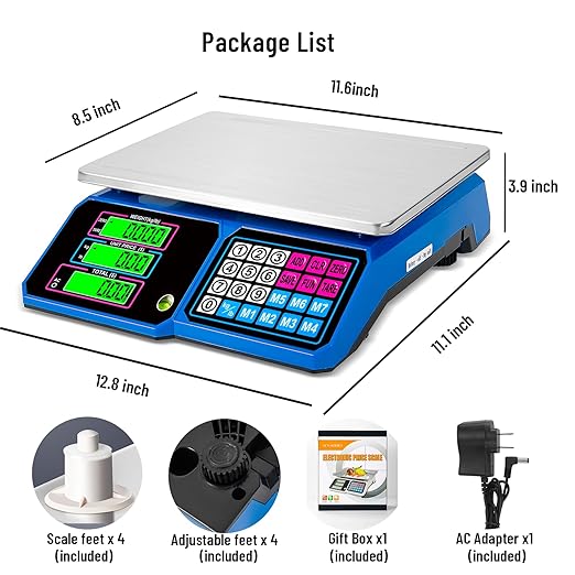 Price Computing Scale：SKEAP DS100 30kg/66 LB Digital Commercial Food Scale,Electronic Meat Scale for Farmers Markets, Retail Outlets, Supermarkets, Blue