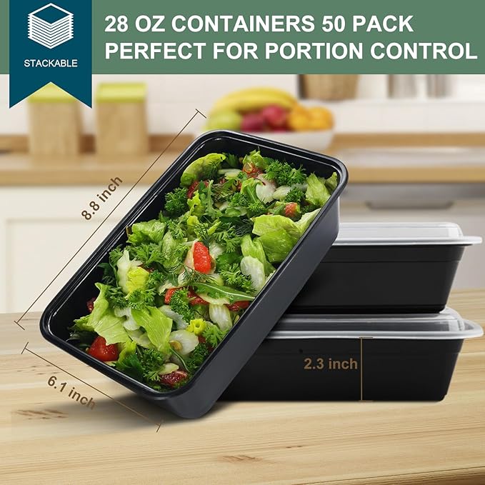 vivigu Meal Prep Containers Reusable 50 Pack - 28 oz Food Containers with Lids-Food Storage Containers with Lids, 28 oz -Take Out Disposable,BPA Free - Dishwasher & Freezer Safe
