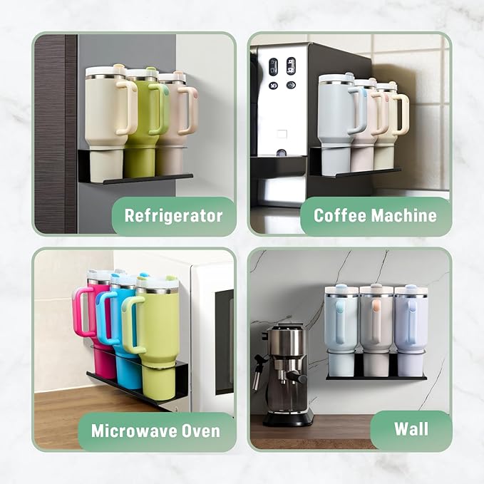 2 Pack Magnetic Cup Holder for Fridge, Water Bottle Organizer for Stanley and Tumbler with Double Sided Tape Hold Stanley Cup Accessories for Kitchen Cabinet