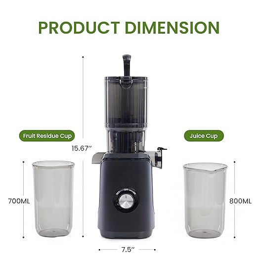 Simple Deluxe Cold Press Juicer, Slow Masticating Juicer Machines with Wide Feed Chute, Fits Whole Fruits and Vegetables, High Juice Yield, BPA Free, Easy to Clean, Black
