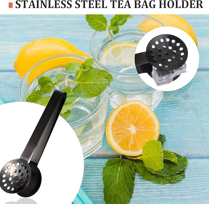 Tea Bag Squeezer Tongs, Stainless Steel Tea Bag Squeezer Tongs, Teabag Filter, Dispenser Accessories for Teas Drinkers, Durable Round Strainer Gripper Picker (Black)