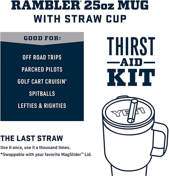 YETI Rambler 25 oz Tumbler with Handle and Straw Lid, Travel Mug Water Tumbler, Vacuum Insulated Cup with Handle, Stainless Steel, Big Sky Blue