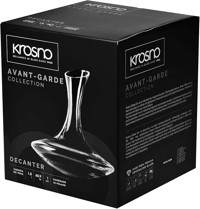 KROSNO Red Wine Decanter Carafe Glass | 60.9 OZ | Avant-Garde Collection | Perfect for Home, Restaurants and Kitchen Unit | Glass Water Jug, Large Wine Decanters and Carafes