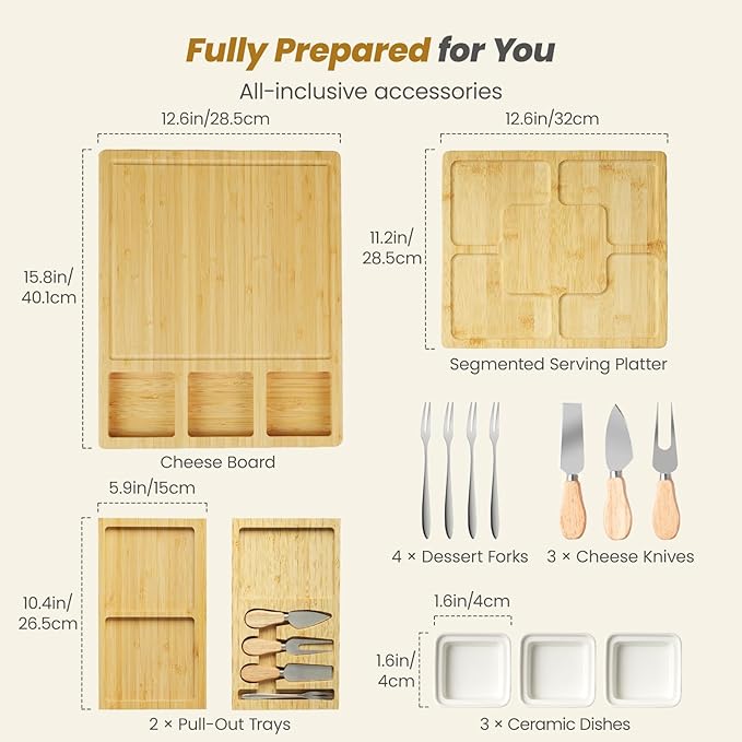 Charcuterie Board with Lid and Double-Drawer Charcuterie Board Set