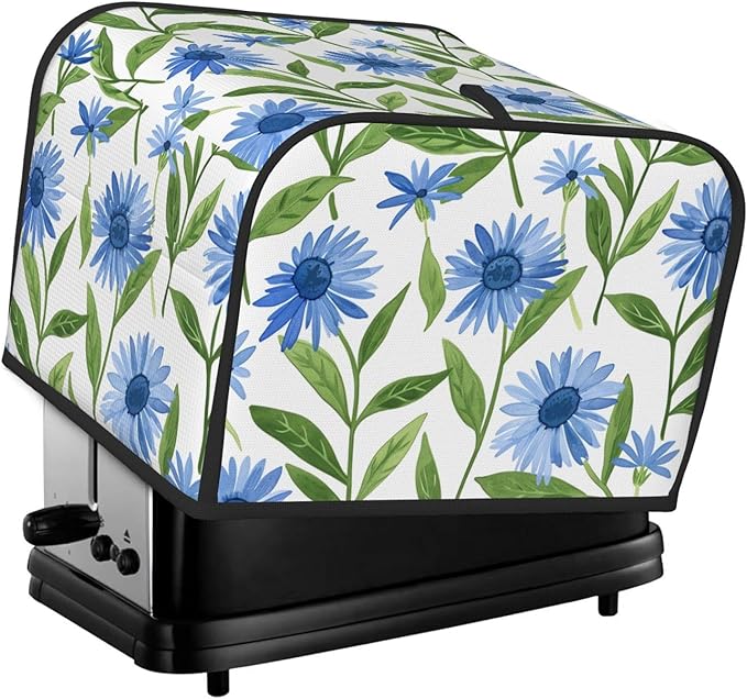 Cornflower White Flowers Covers for 4 Slice Toasters,Cute Country Bread Machine Cover with Handle,Washable Stain Resistant Kitchen Small Appliance Cover Dining Decor