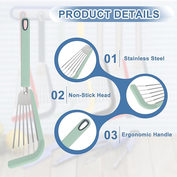 uxcell Silicone Fish Spatulas with Handle Kitchen Cooking Spatula for Egg, Fish, Pancake Green
