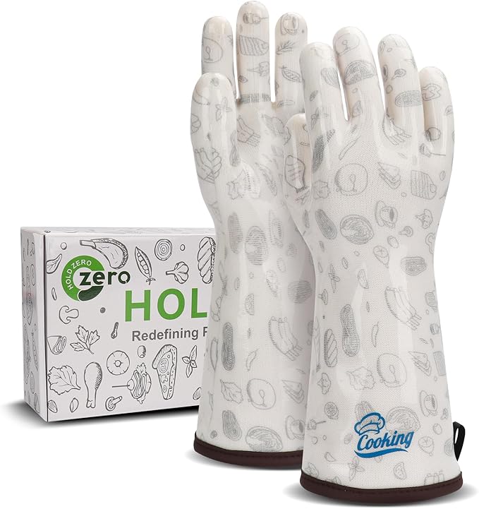 Heat Resistant Gloves Food Grade Oven Mitts Liquid Silicone with Nylon Line Reusable Waterproof for Women Handle Hot Food White Small