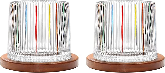 Rotatable Old Fashioned Glass Cup, 275ml/10oz Crystal Whiskey Glass Set of 2, Wood Coaster, Thickening, Used as Rum Glass Cup, Cocktail, Coffee, Milk to Relax and Reduce Stress, Christmas gifts