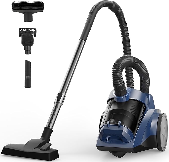 Canister Vacuum Cleaner 45KPa Power Bagless Canister Vacuums for Home with 5 Tools 4.5QT Dust Cup Double HEPA Filter Lightweight Multi-Surface Vacuum Cleaners for Carpet Hard Floor Pet Hair